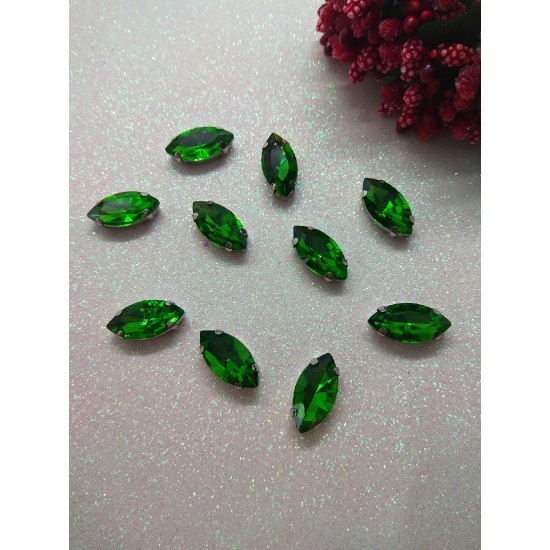 Стразы в цапах "Листик" цв. зеленый, цена за 1 шт